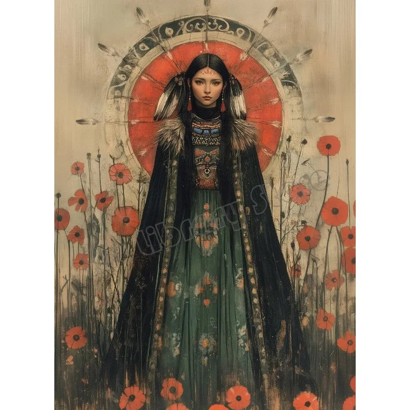 Abstract Mythology Goddess Native American Portrait Wall Art Poster Print