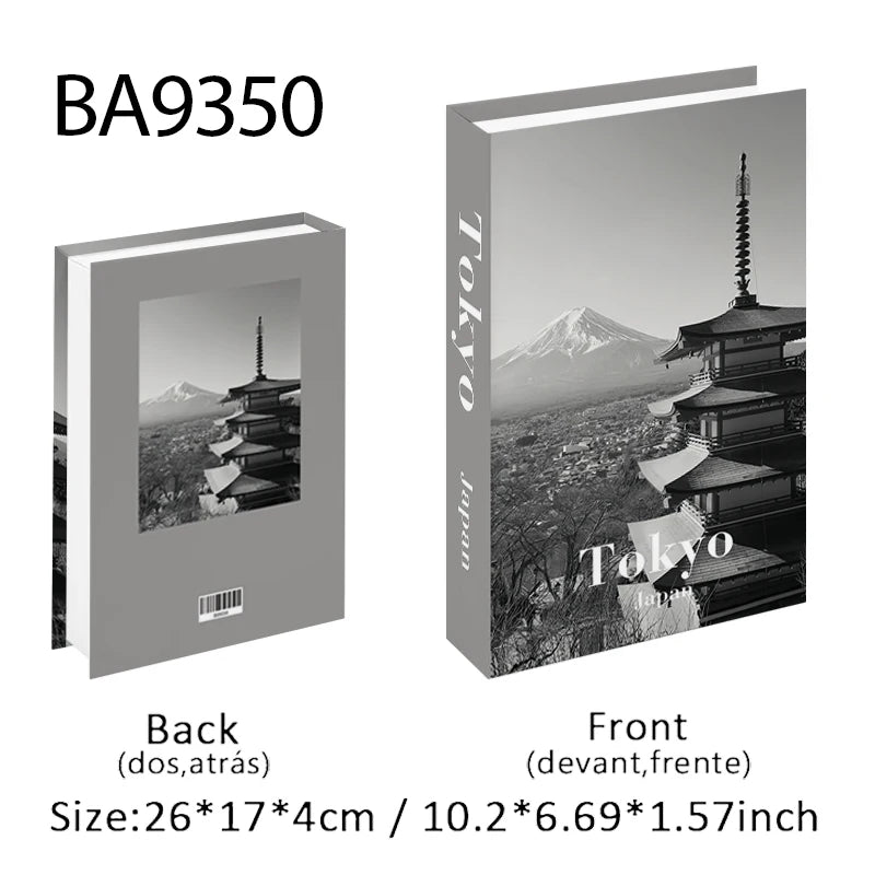 Storage Book with black and white images of a pagoda and mountain, labeled 'Tokyo', on a white background.