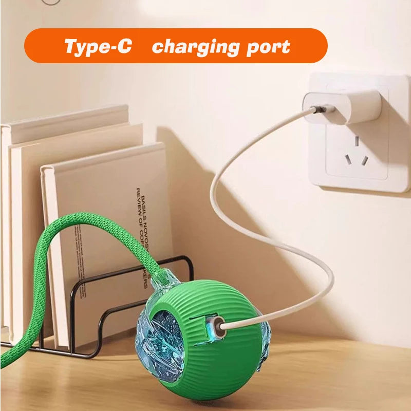 Green and blue charging cable with Type-C port on a wooden surface.