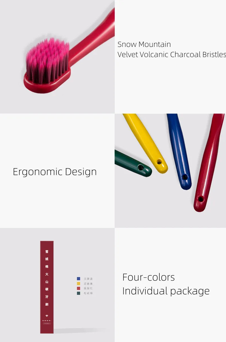 Volcanic charcoal soft toothbrush with ultra-fine bristles for eco friendly oral care