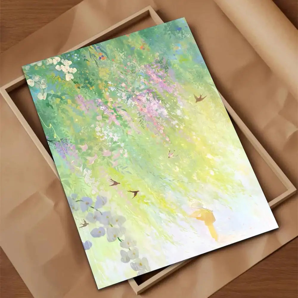 Green Jiangnan self-adhesive landscape art poster in modern Asian style for living room wall decor