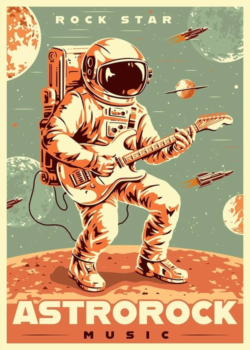 Vintage Space Wall Art – Retro Astronaut & Rocket Illustration Canvas Prints