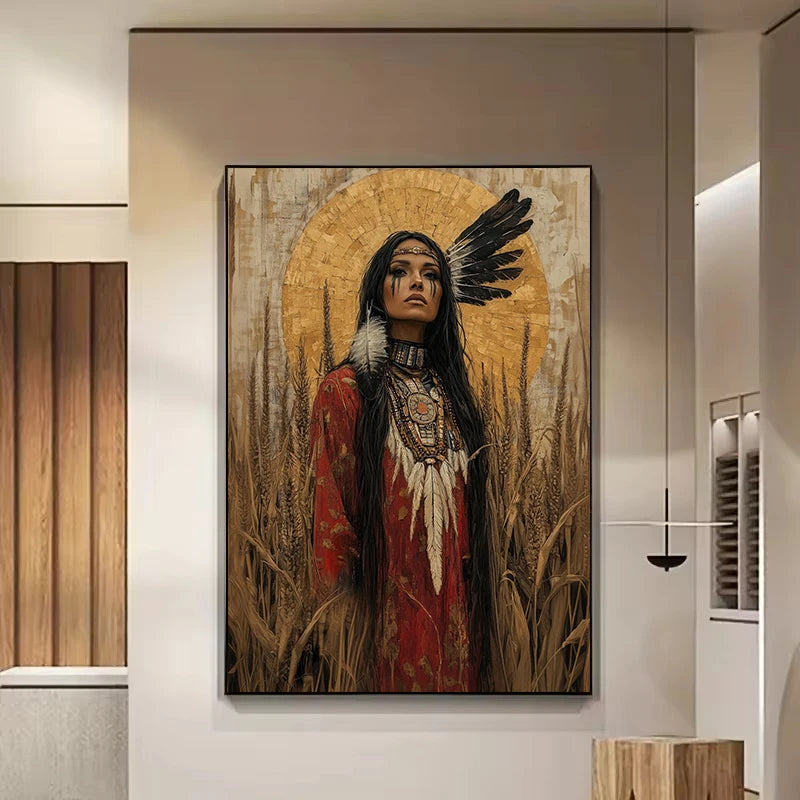 Abstract Mythology Goddess Native American Portrait Wall Art Poster Print
