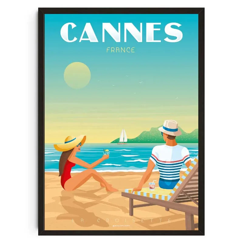 Poster of Cannes, France with two people on a beach