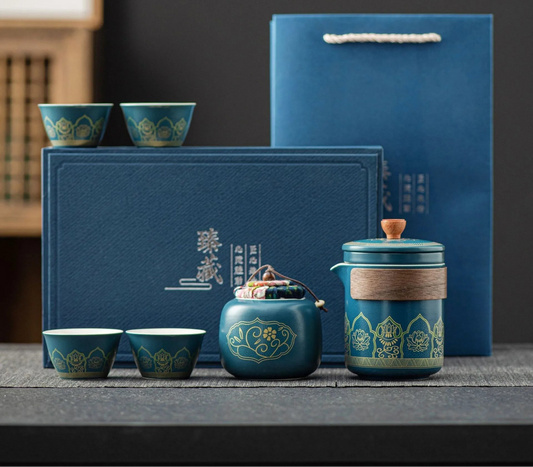 Chinese Tea Ceremony Set Ceramic Teapot and Cups Gift Box