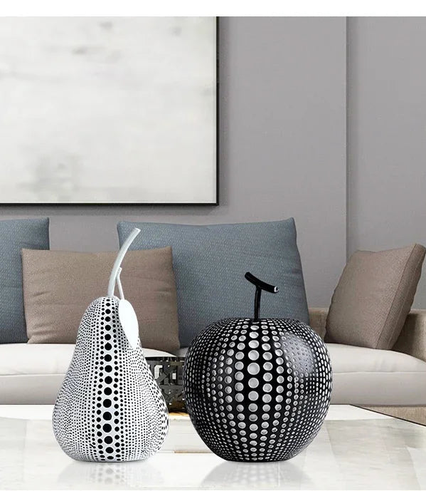 Modern Minimalist Resin Apple Decoration – Black & White Contemporary Home Decor