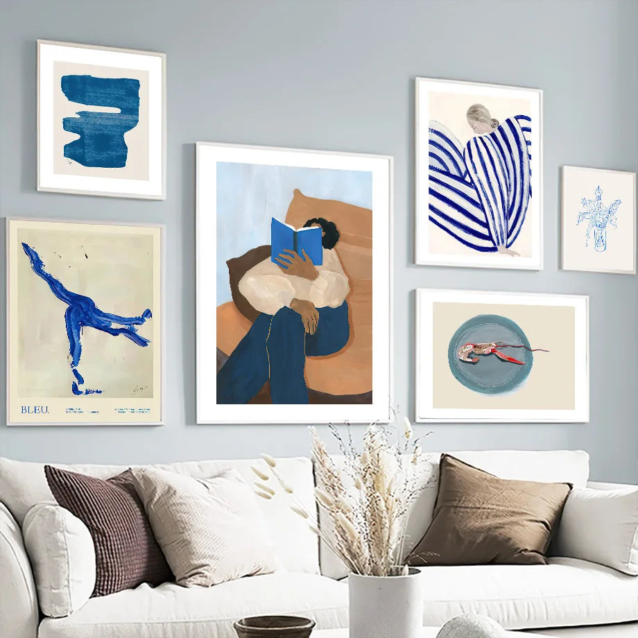 Modern abstract gallery wall art prints in mixed line and figure styles