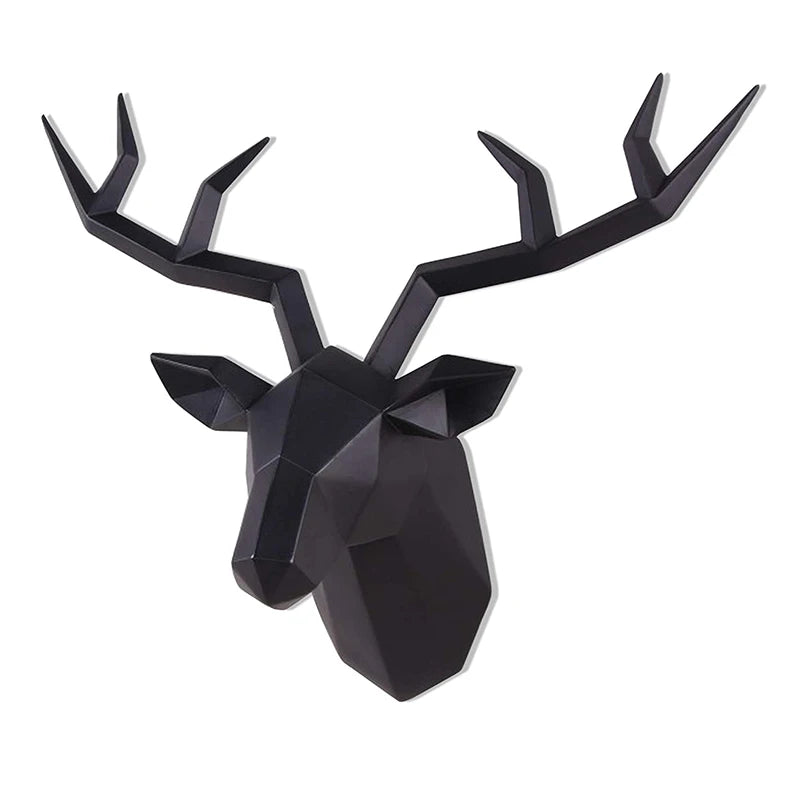 Black geometric deer head wall decoration on a white background