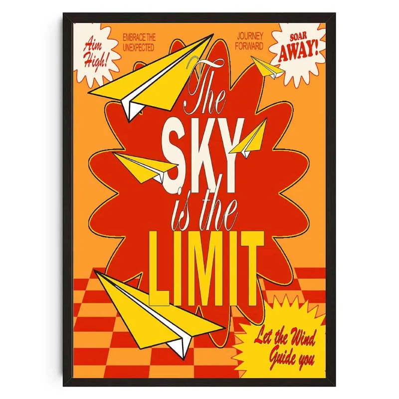 Motivational poster with yellow paper airplanes and text on an orange background