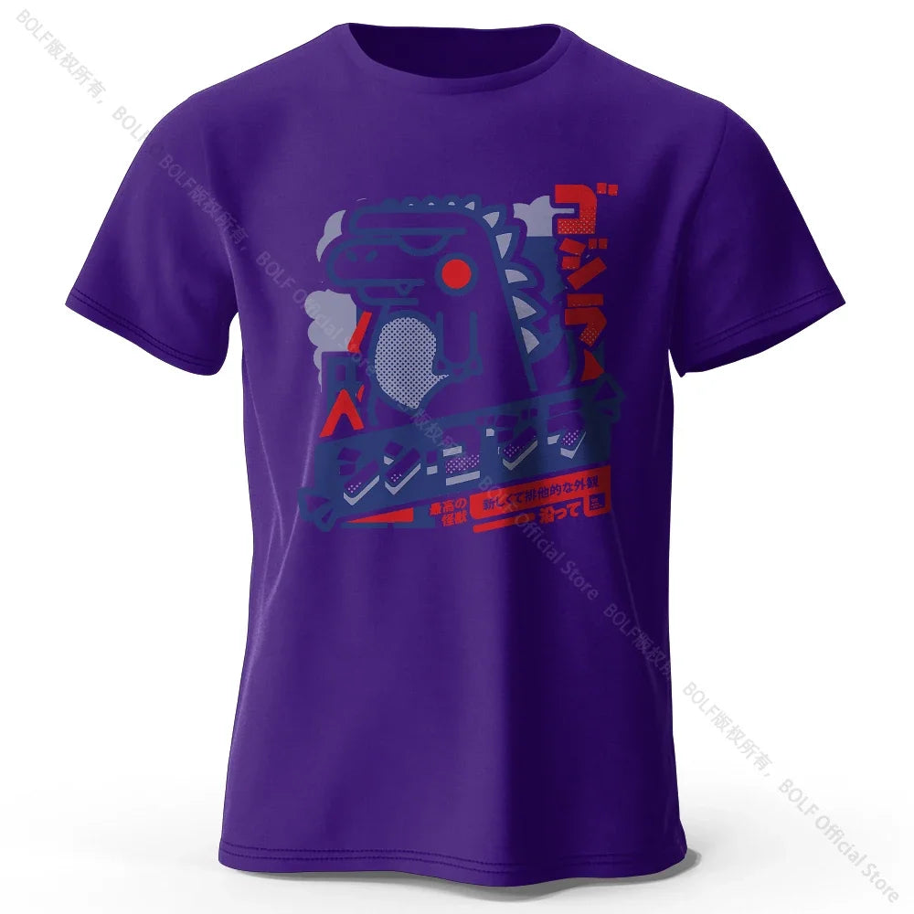 Purple t-shirt with a graphic design on a white background