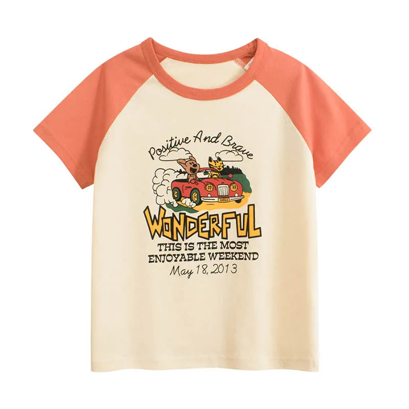 T-shirt with a graphic design and text on a white background