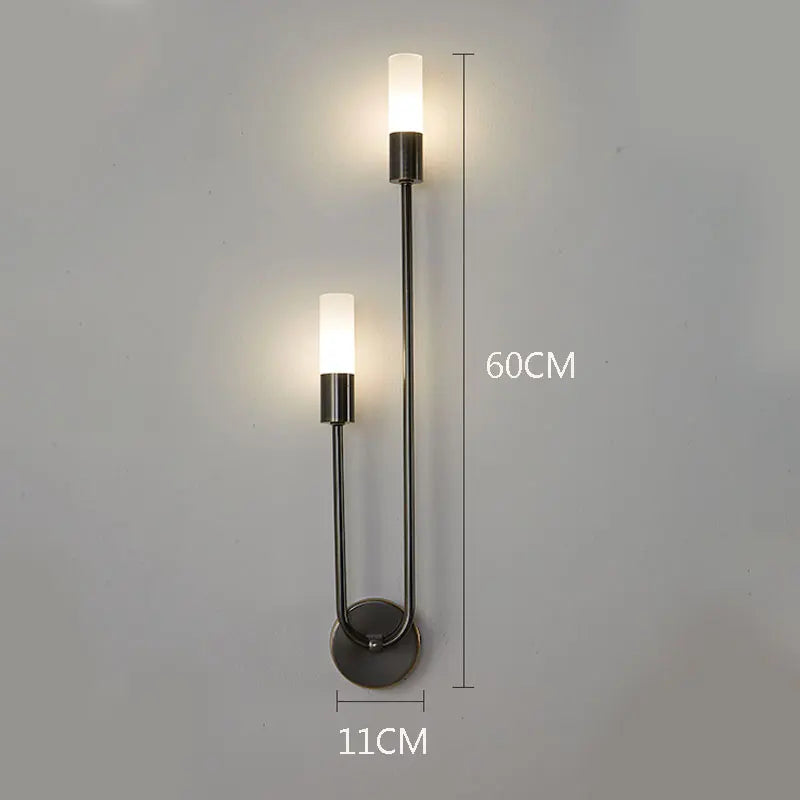 Wall-mounted lamp with dimensions indicated on a gray background