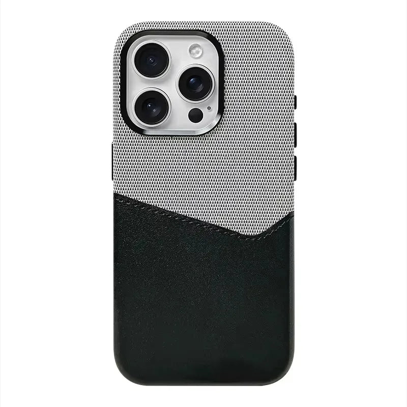 Phone case with black and white design on a white background