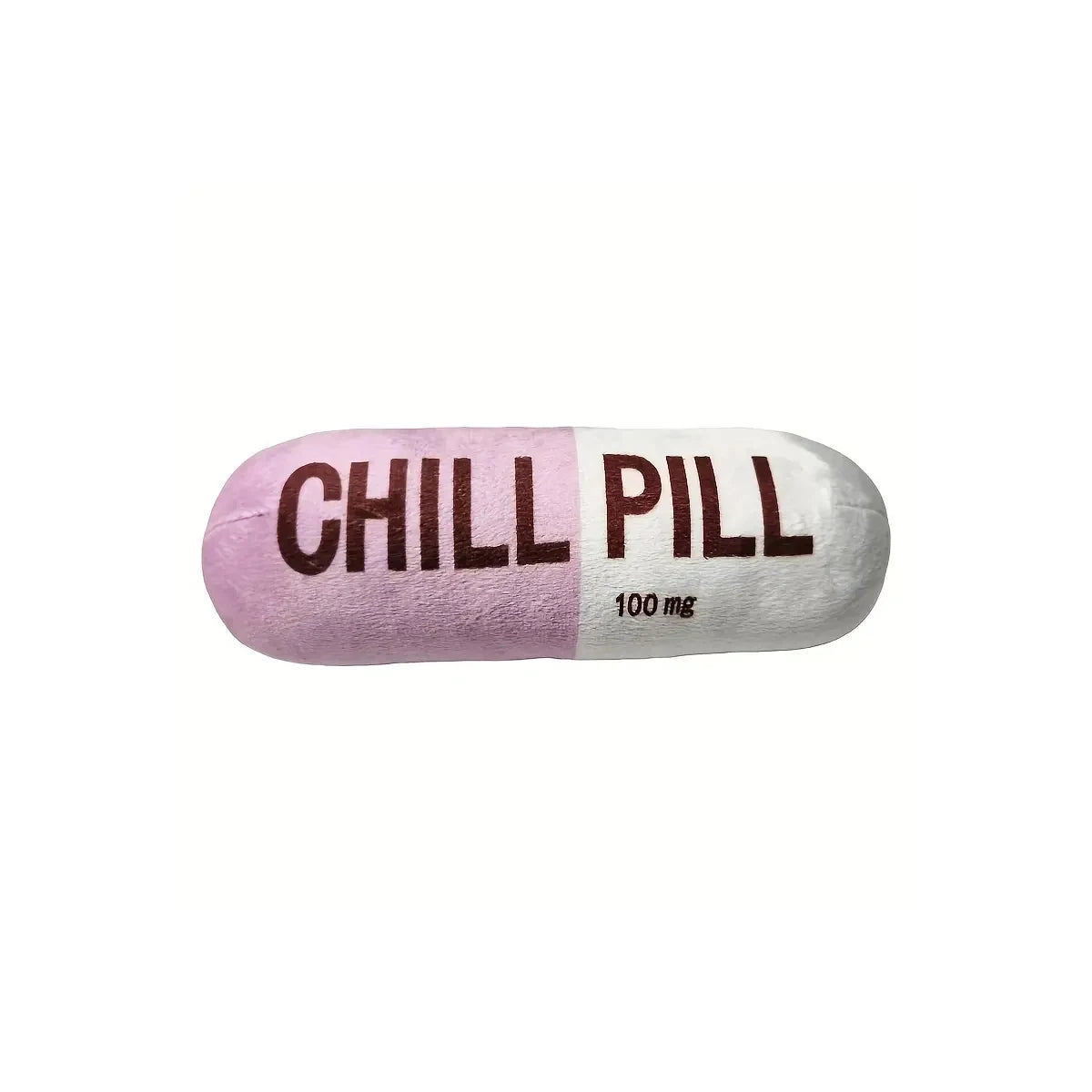 Capsule-shaped object labeled 'Chill Pill' on a white background