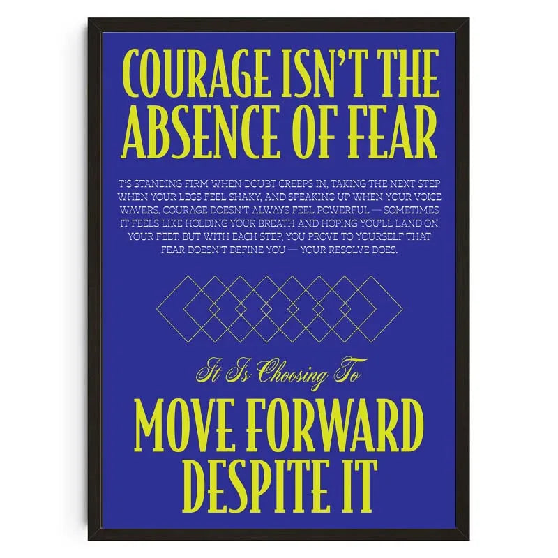 Motivational poster with blue background and yellow text on a white background