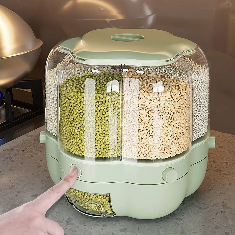 360° rotating cereal and grain dispenser with multiple compartments