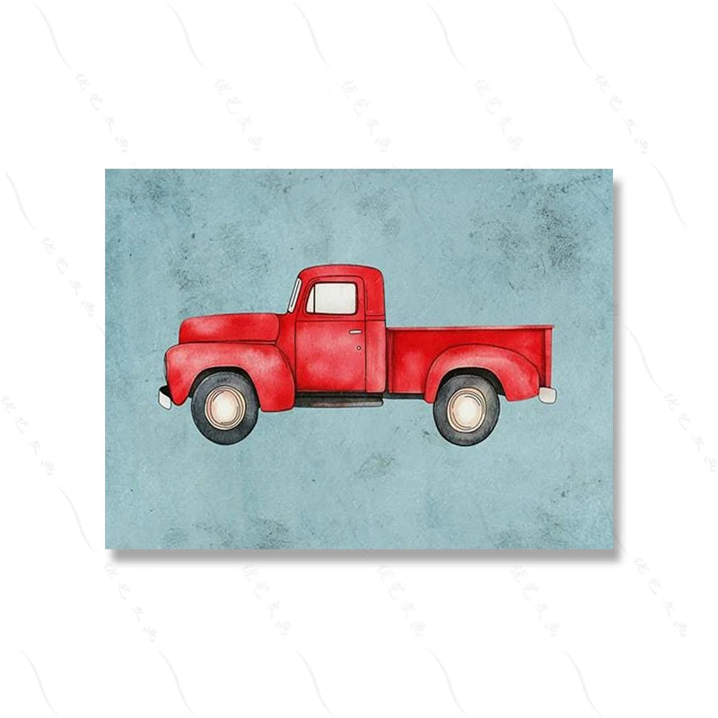 Red truck illustration on a textured blue background