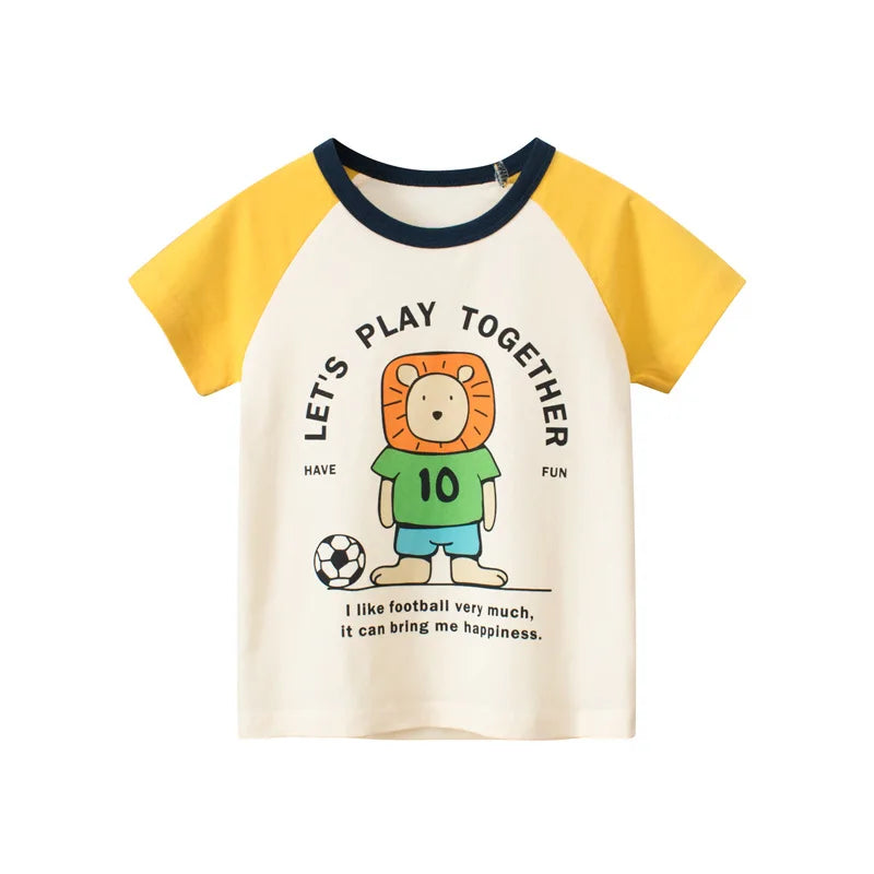 Children's t-shirt with lion graphic and text on a white background