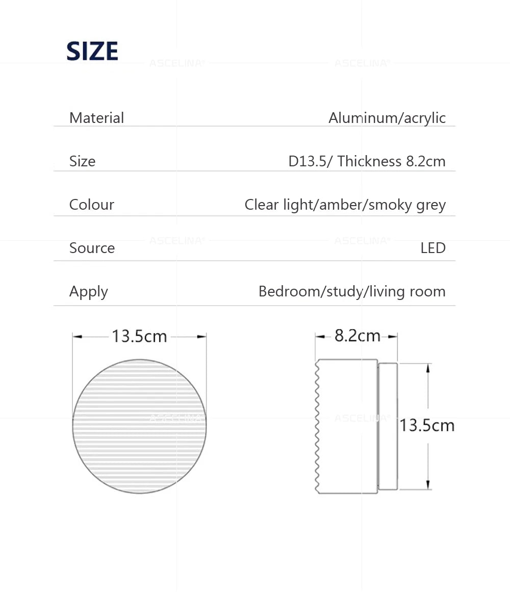 Product size and specifications including material, dimensions, color options, and application areas.