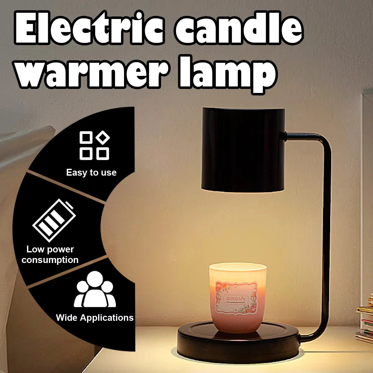 Electric candle warmer lamp with features highlighted on a neutral background