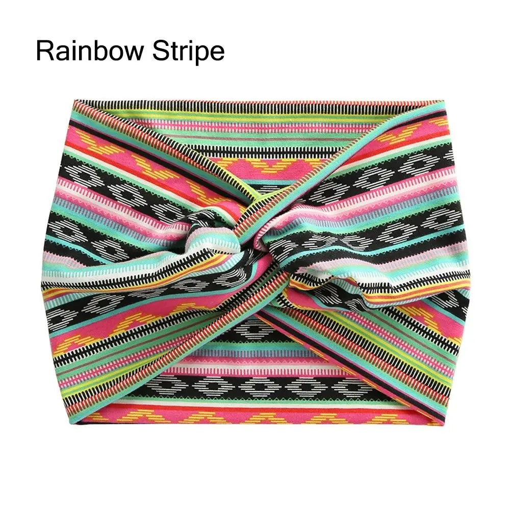 Multicolored striped headband with a knot on a white background