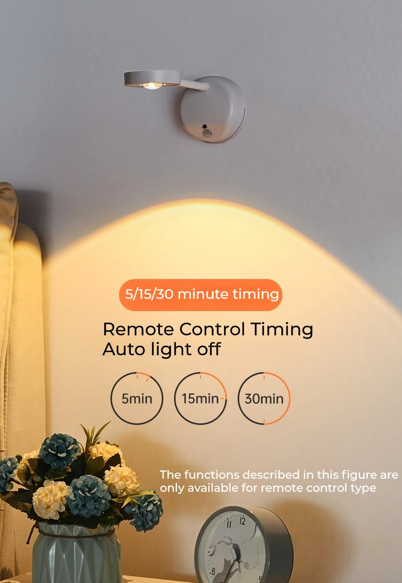Wall-mounted light fixture with remote control timing features on a gray wall.