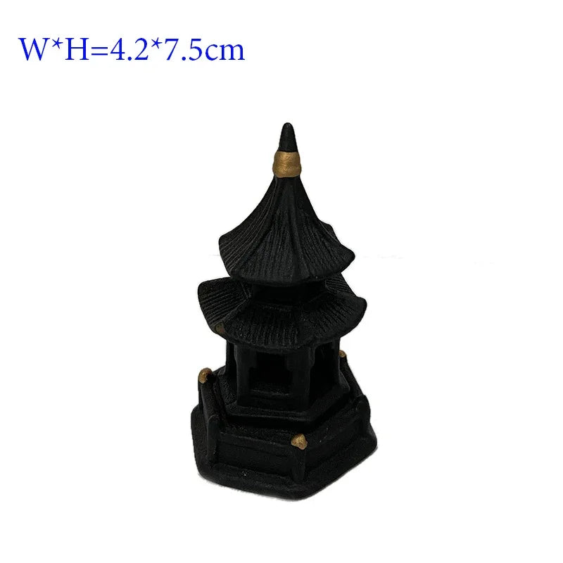 Black pagoda-like structure on a white background with dimensions W*H=4.2*7.5cm.