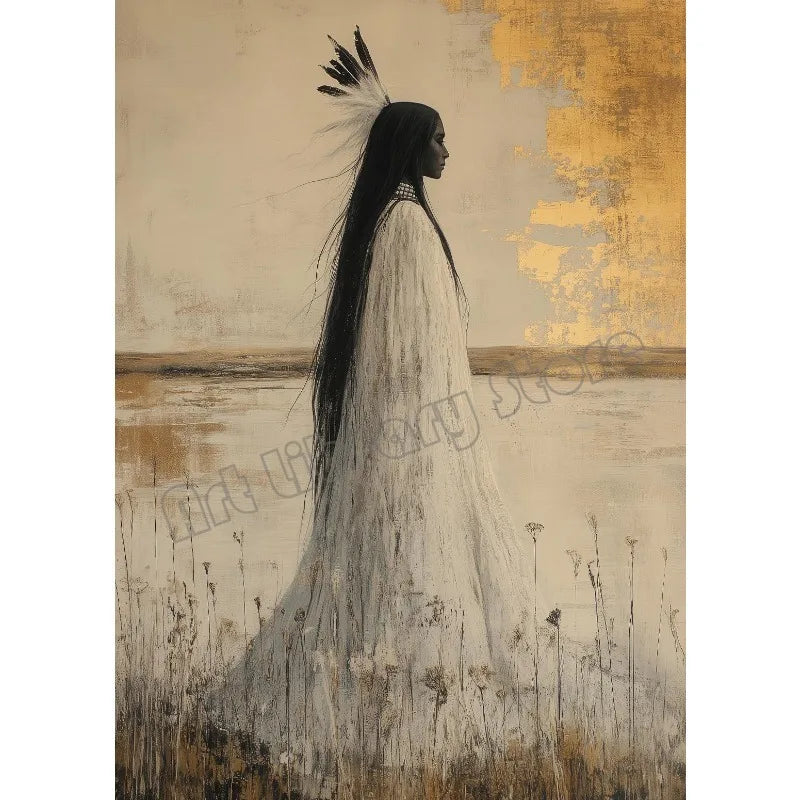 Abstract Mythology Goddess Native American Portrait Wall Art Poster Print