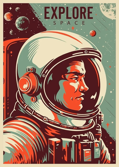 Vintage Space Wall Art – Retro Astronaut & Rocket Illustration Canvas Prints