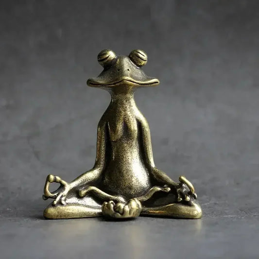 Mini Zen Frog Figurine in solid brass – Meditation pose incense holder and tea-table ornament