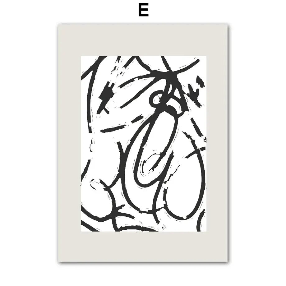 Abstract black and white artwork on a beige background