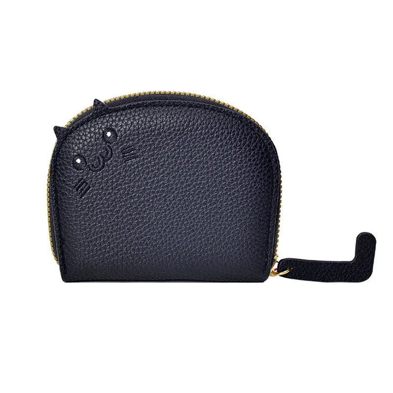 Black textured coin purse with a zipper on a white background