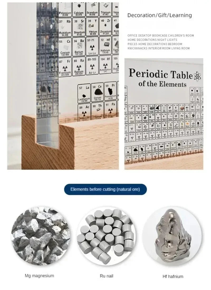 Periodic table wall decal with elements and natural samples displayed.