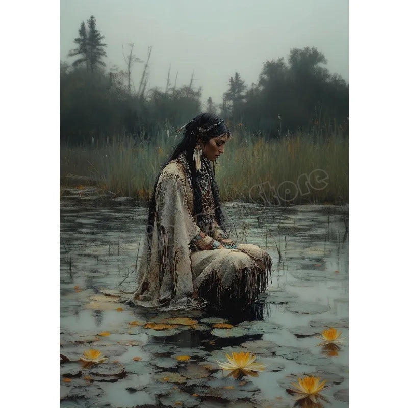 Abstract Mythology Goddess Native American Portrait Wall Art Poster Print