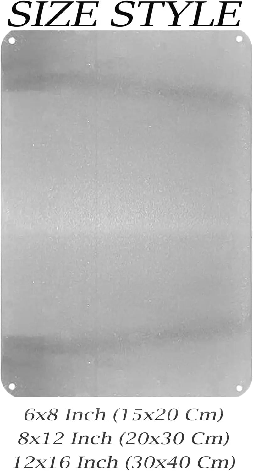 Metal panel with size and style text on a gray background