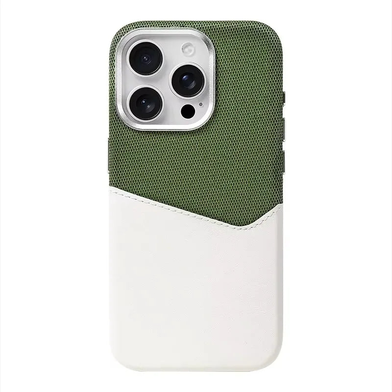 Two-tone phone case with green top and white bottom on a white background