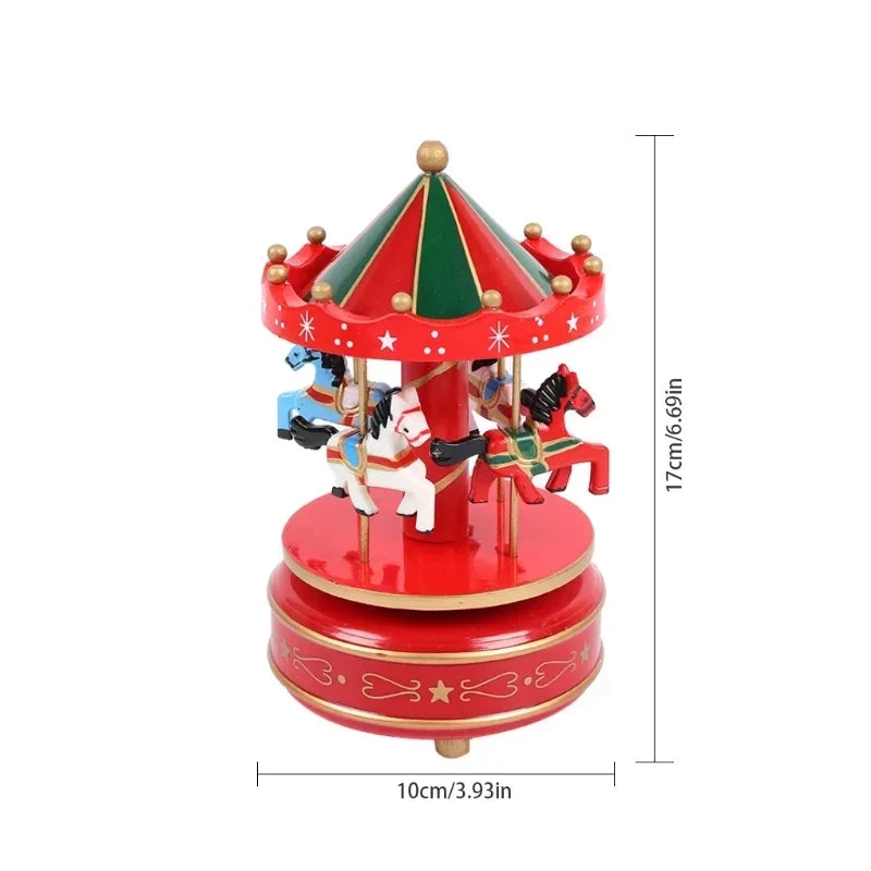 Red carousel toy with measurements on a white background