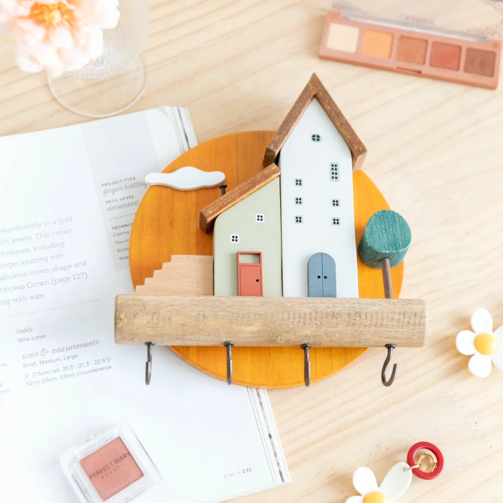 Cute Wooden House Key Hook Shelf – Decorative Wall Storage Style 9