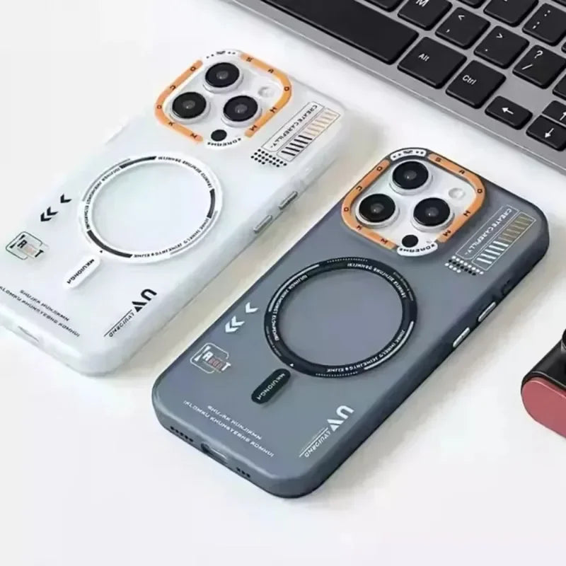Matte magnetic MagSafe compatible iPhone case with frosted back and metal camera frame
