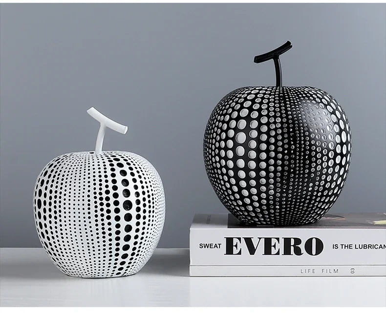Modern Minimalist Resin Apple Decoration – Black & White Contemporary Home Decor