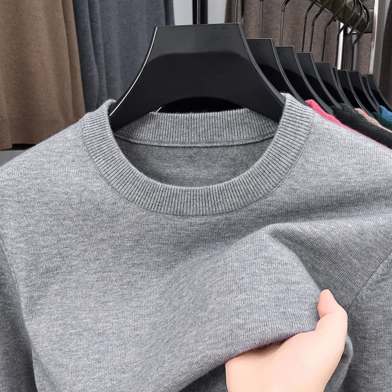 Men’s Classic Knit Sweater – Round Neck Long Sleeve Casual Pullover for Autumn/Winter