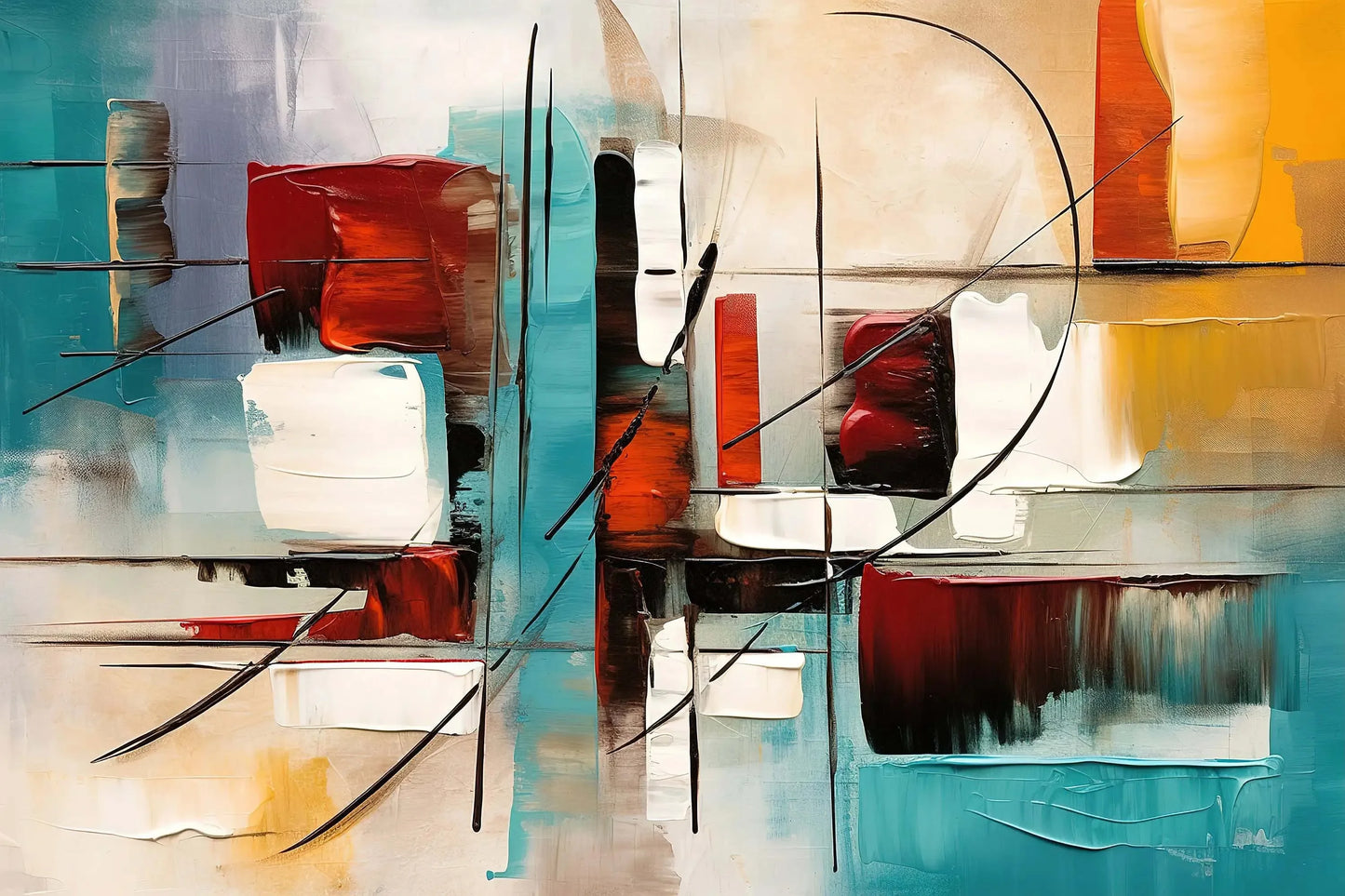 Abstract art painting with red, white, and blue colors