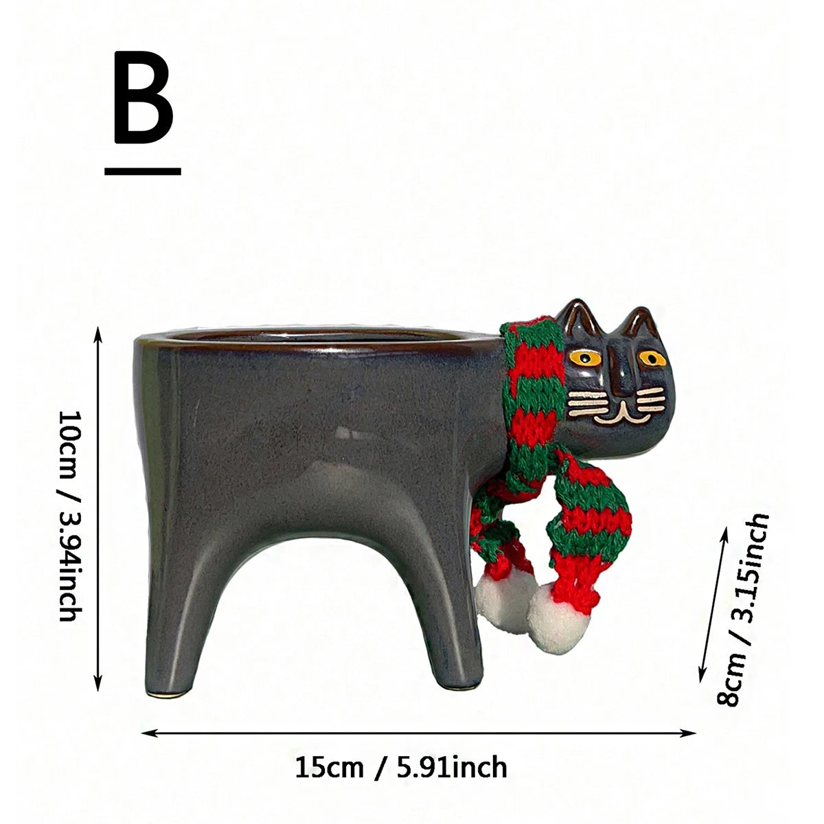 charcoal ceramic cat planters size guide