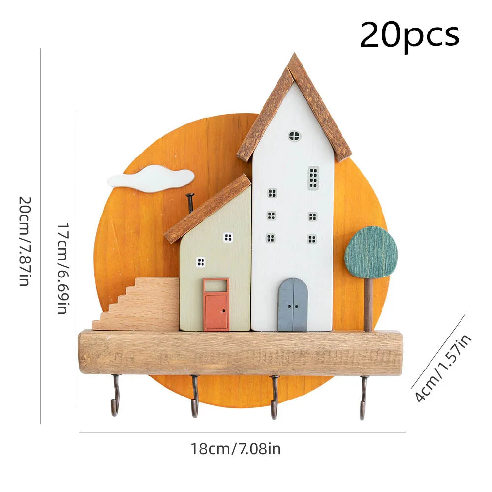 Cute Wooden House Key Hook Shelf – Decorative Wall Storage