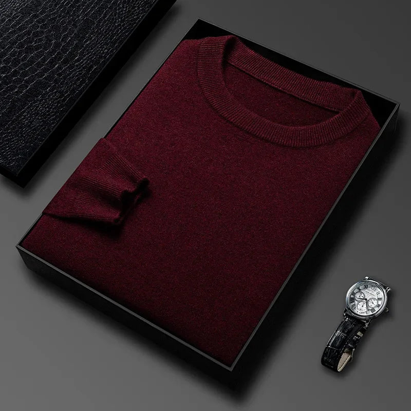 Men’s Classic Knit Sweater – Round Neck Long Sleeve Casual Pullover for Autumn/Winter