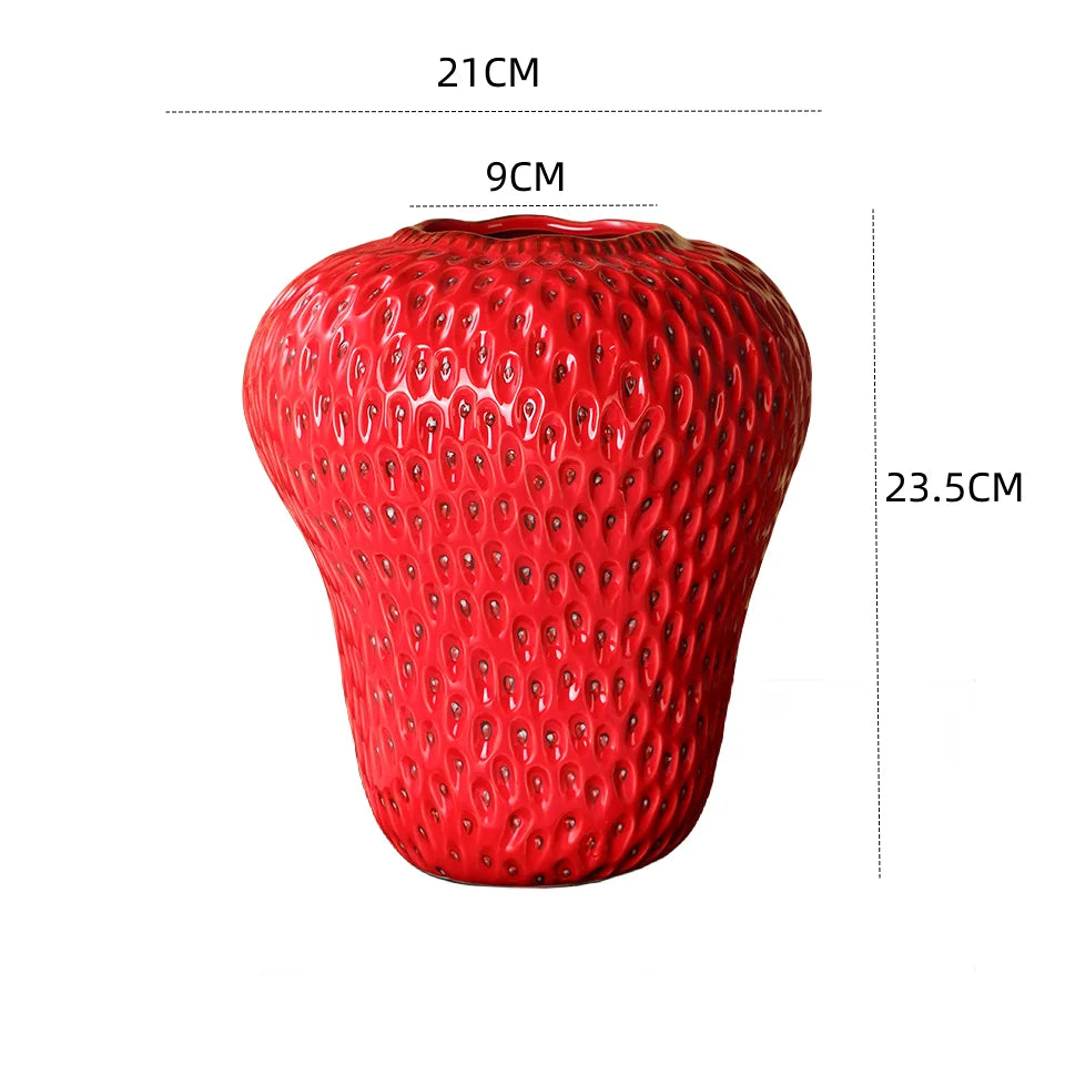 Red textured vase with dimensions labeled on a white background