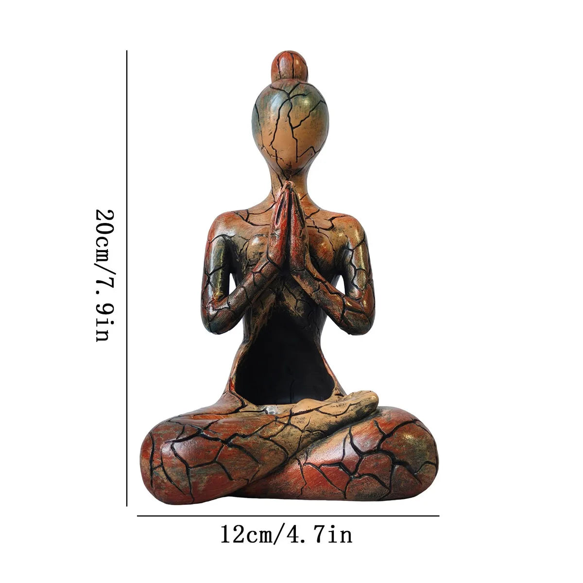 Artistic resin meditating figure ornament with a warm cracked-effect finish and hollow centre designed for a flameless LED candle.