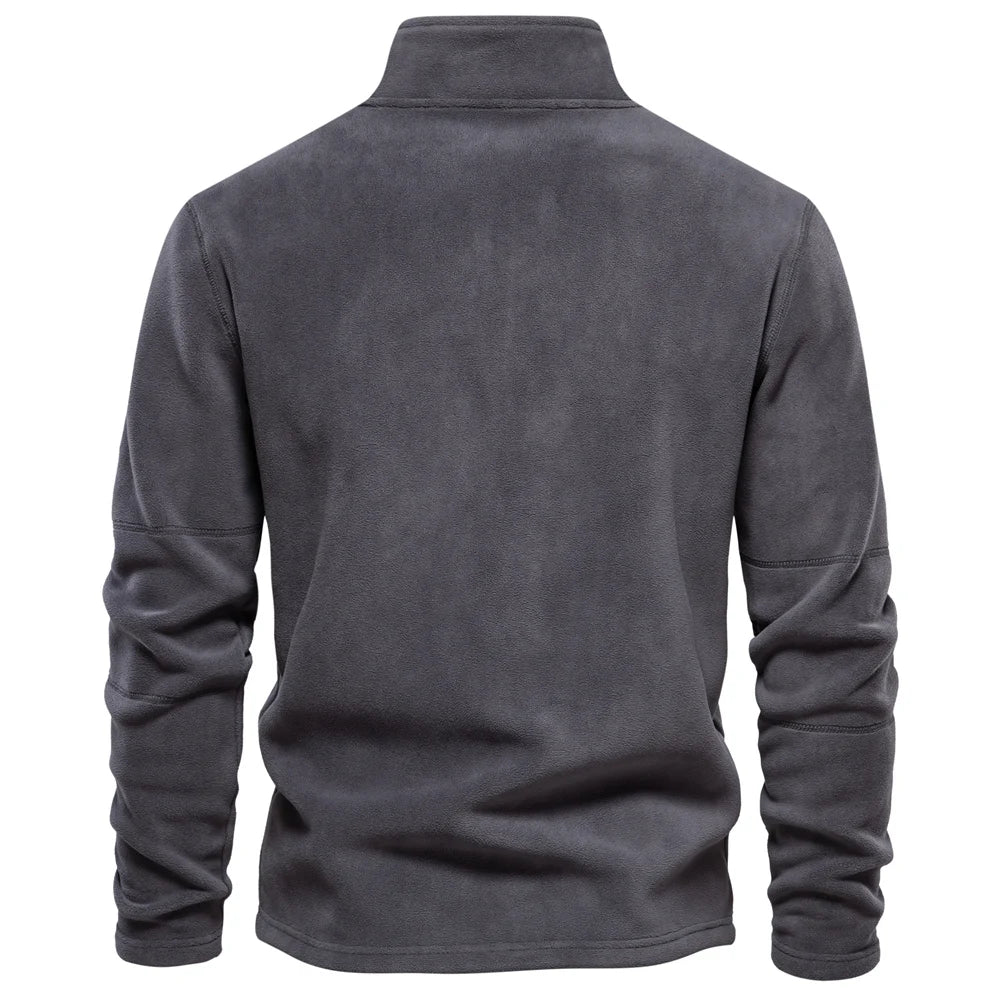Gray fleece pullover on a white background