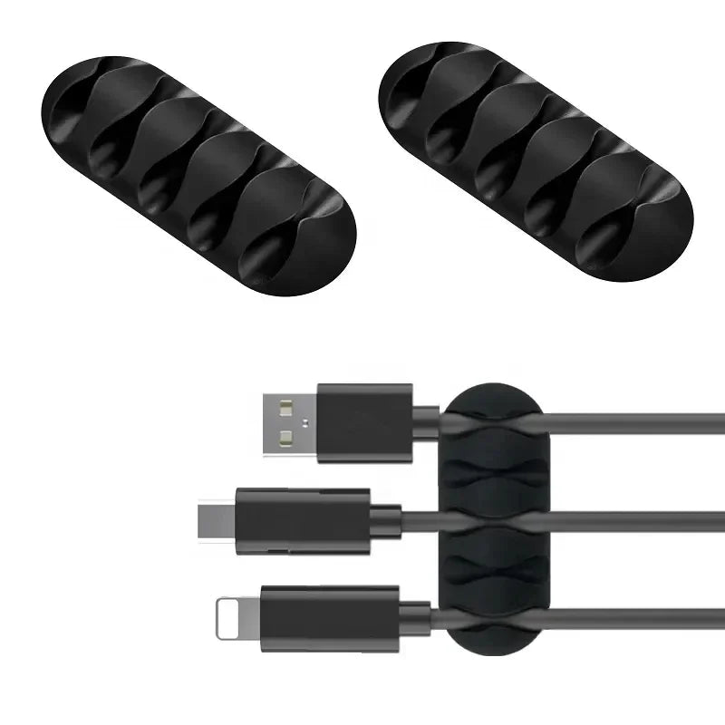 Black braided cable with multiple connectors on a white background