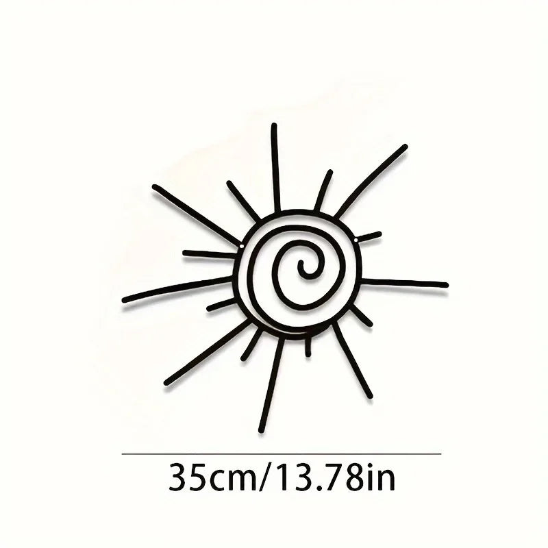 Black sun-shaped design with a spiral center on a white background, labeled 35cm/13.78in.
